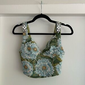 Zara floral embroidered beaded cropped tankctop